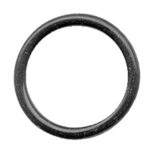 A black rubber ring is sitting on top of a white table.