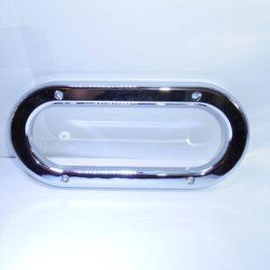 A chrome plated handle with clear plastic cover.