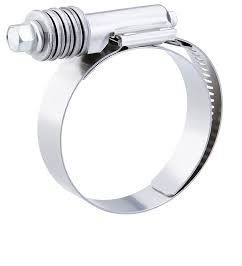 A close up of the hose clamp on a white background